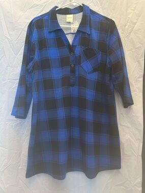 Blair Blue and Black Plaid Tunic Blouse